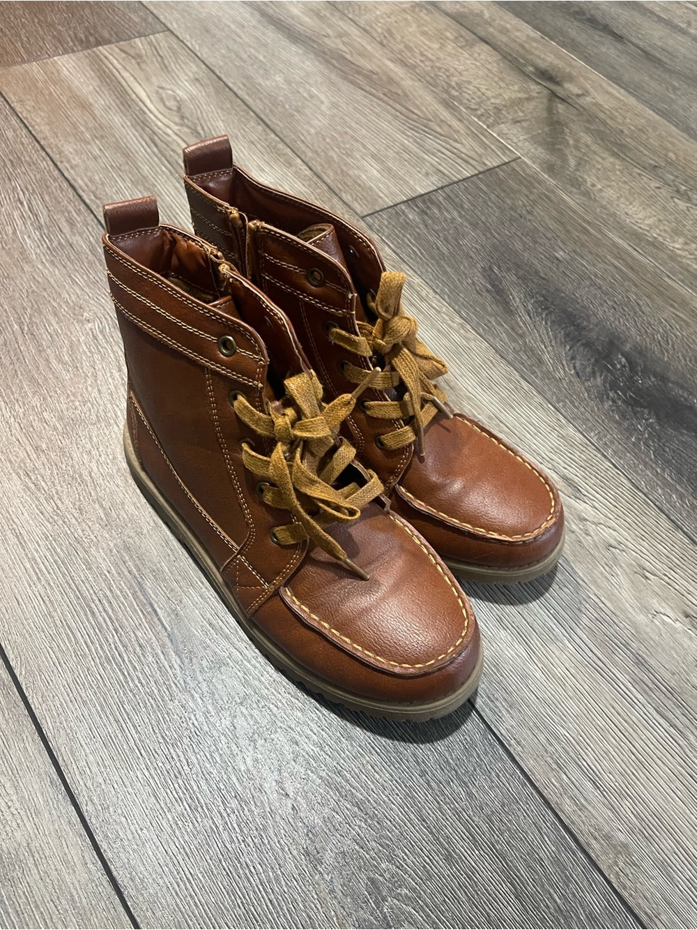 The Children's Place Tan Brown Leather Kids Lace-Up Boots